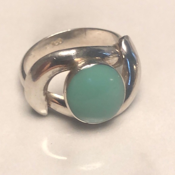 Handmade sterling silver 925 & turquoise enamelled ring. Size 9 - Picture 1 of 4